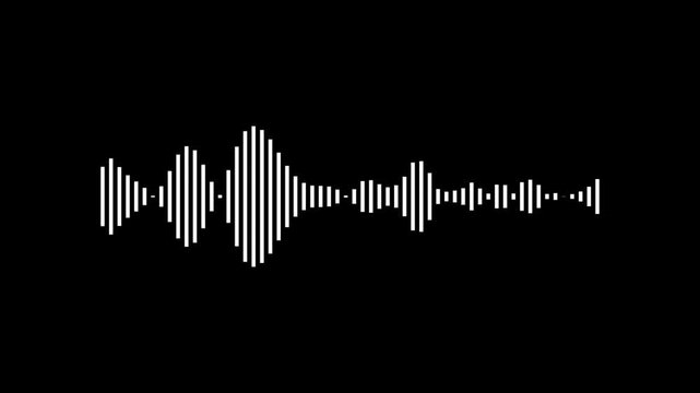 White vertical lines forming a symmetrical sound wave equalizer on a black background representing audio visualization or digital sound processing