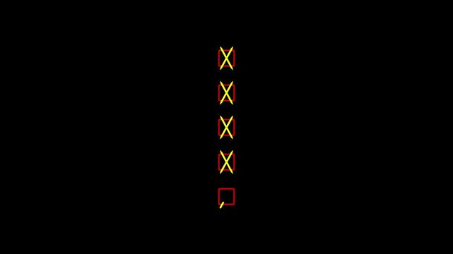 Checklist With Two X Marks And One Unchecked Square Box In Yellow And Red Colors On A Black Background Representing A To Do List Or Task Completion Status