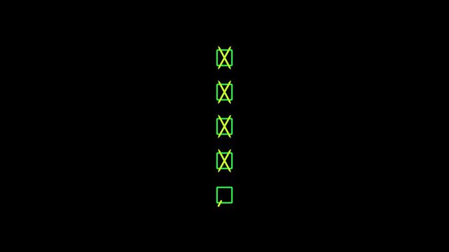 Checklist With Two X Marks And One Unchecked Square Box In Bright Green Colors On A Black Background Representing A To Do List Or Task Completion Status
