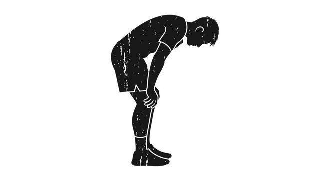 Tired Athlete Bending Over to Catch Breath After Intense Physical Exertion