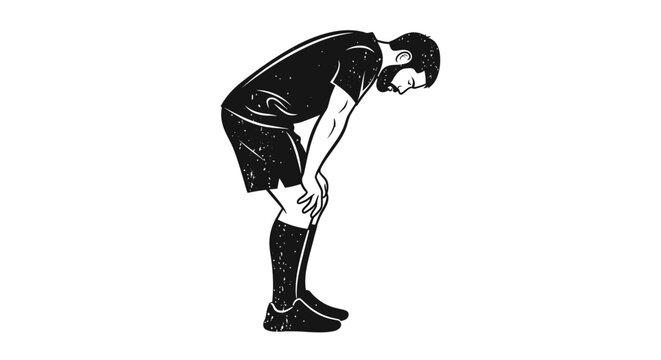 Tired Athlete Bent Over Catching Breath After Intense Sports Training or Competition
