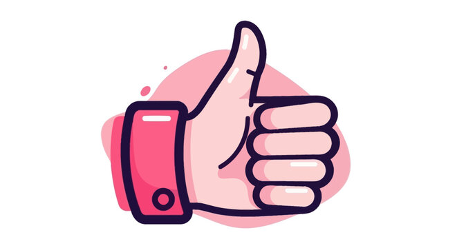 Stylized Thumbs Up Icon with Pink Accents on White Background, Vector Art