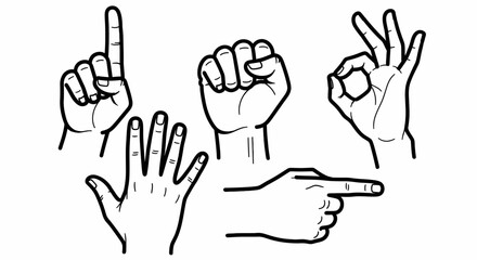 Obraz premium Diverse Hand Gestures Collection: Counting, Fist, Okay, Open Palm, Pointing