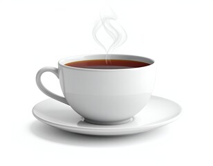 Fototapeta premium A steaming cup of tea on a white saucer.