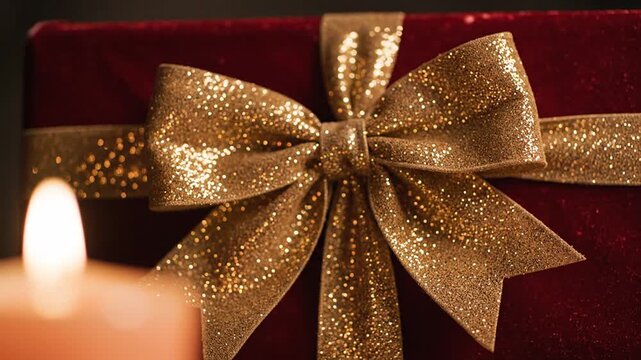 Gift box with gold bow festive red and gold presentation