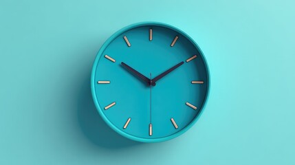 Modern turquoise clock with minimalist design showcasing simple hour and minute hands against a soft blue background for home decor inspiration