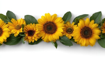 Fototapeta premium Bright and Cheerful Sunflower Garland with Lush Green Leaves Perfect for Spring Decor, Floral Arrangements, and Celebratory Events