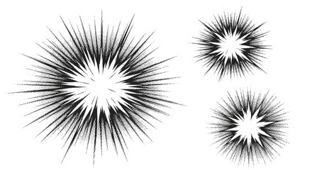 Explosion Effect with Halftone Dots and Sharp Rays, Comic Book Style Graphic Elements