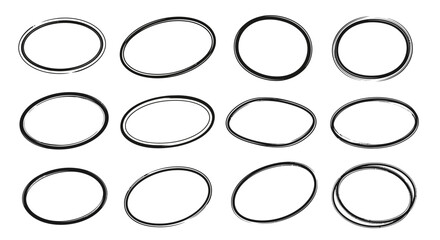 Set of Hand-Drawn Oval Frames and Borders for Design Elements