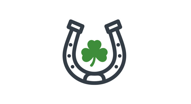 Horseshoe with four-leaf clover illustration symbolizing luck and equestrian sports theme in graphic design