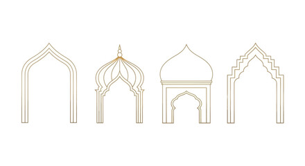 Obraz premium Collection of Elegant Golden Islamic Arch and Dome Designs, Vector Graphics
