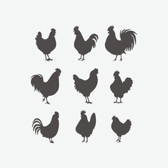 Chicken and Rooster Silhouettes Collection © ADgfx