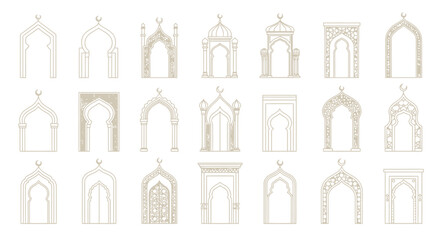 Elegant Islamic Archway Vector Collection: Traditional Geometric Patterns and Architectural Designs