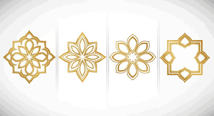 Collection of Elegant Golden Geometric Islamic Ornamental Frames and Patterns © nindy