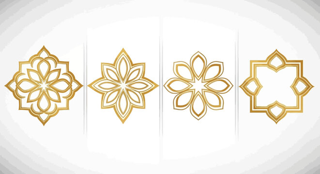 Collection of Elegant Golden Geometric Islamic Ornamental Frames and Patterns