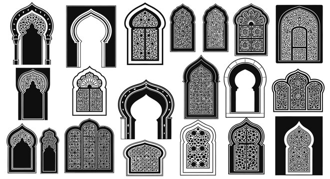 Intricate Islamic Archway and Window Vector Set: Traditional Arabic Architectural Designs