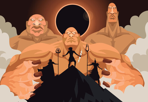 gigantomachy giants attacking mount olympus defended by greek gods