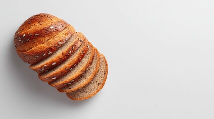Freshly Sliced Bread Loaf on Minimalist Background with Healthy Seeds and Crisp Crust, Perfect for Culinary and Bakery Themes