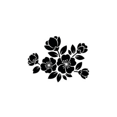 Fototapeta premium Elegant Black Silhouette of Blooming Flowers and Leaves.