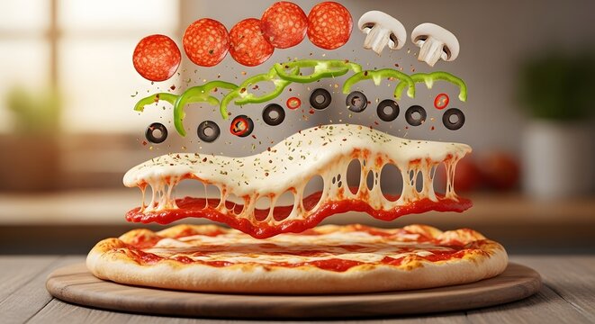 Deconstructed Pizza A Culinary Masterpiece with Fresh Ingredients Levitate Above a Golden Crust