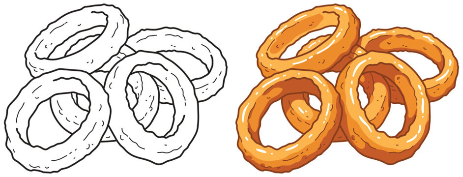 Onion rings crispy golden fast food snack vector illustration
