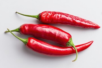 Fresh red chili peppers on white background capturing the vibrant colors and shape
