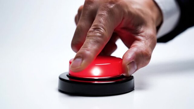 Businessman Hand Pressing Red Buzzer Button for Alert