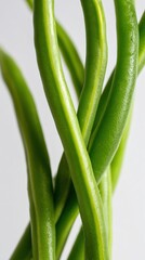 Obraz premium Close up of twisted green vegetable stems against a light background