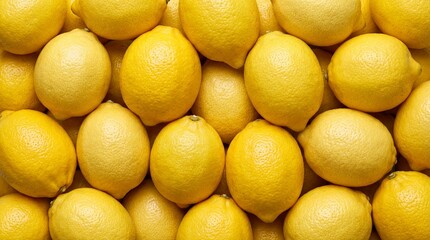 Top view of fresh yellow lemons arranged in a vibrant pattern representing citrus freshness, healthy lifestyle, and natural vitamin C concept.