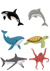 Obraz premium set of cartoon sea animals