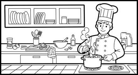 Chef Cooking in Kitchen.