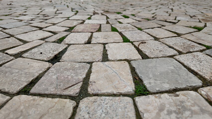 Fototapeta premium Pathway made of stones with grass between them in a park