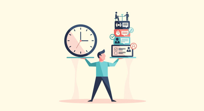 Man Overwhelmed by Time and Tasks.