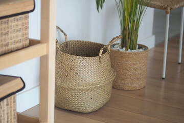 Fototapeta premium Woven baskets and plants in a modern living space