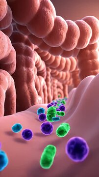 Microscopic View of Human Intestinal Tract With Diverse Microbiota And Vibrant Bacteria Cells