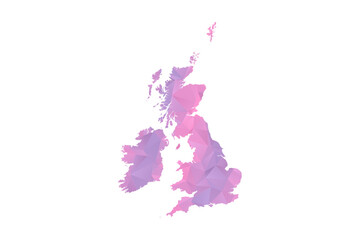 United Kingdom Map - Polygon Style Vector Illustration in Pink and Purple Gradient, Low Poly Geometric Design, Isolated on White Background for Infographics and Education.