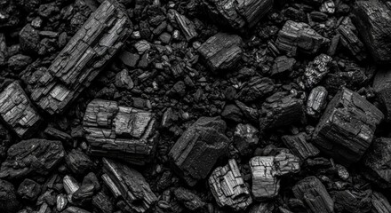 Fototapeta premium A pile of coal with a dark, textured surface.