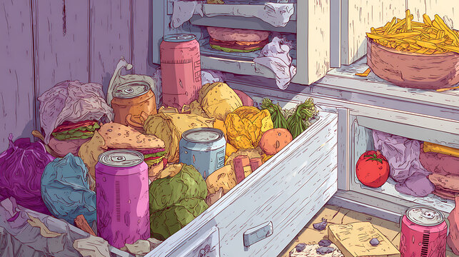 The junk food stash being replenished while the healthy foods remain neglected, signifying diet failure (3)