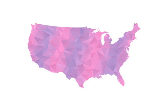 United State of America Map - Polygon Style Vector Illustration in Pink and Purple Gradient, Low Poly Geometric Design, Isolated on White Background for Infographics and Education.