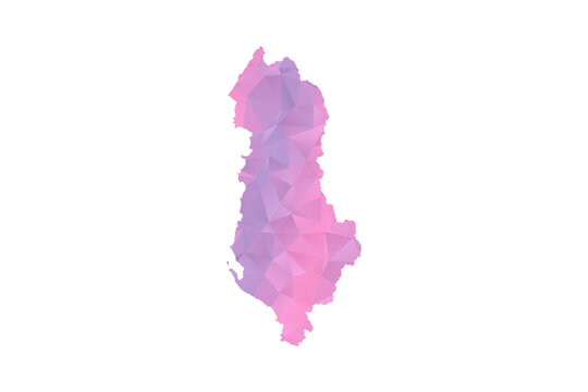 Albania Map - Polygon Style Vector Illustration in Pink and Purple Gradient, Low Poly Geometric Design, Isolated on White Background for Infographics and Education.