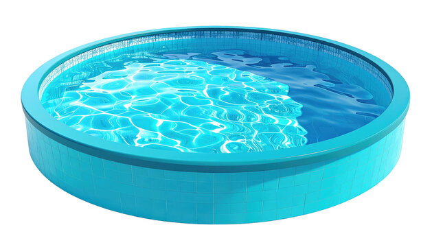 Circular, above-ground pool filled with clear, rippling water