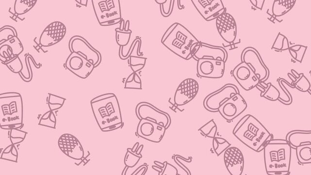 Dynamic video style icon pattern on pink backdrop.