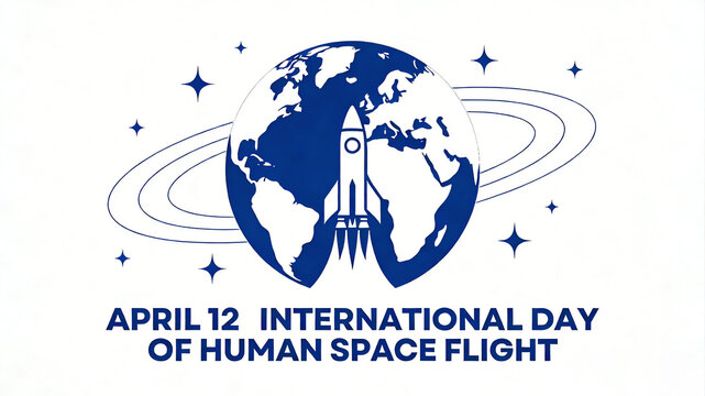 A creative silhouette of the Earth and a rocket in space, paired with the theme text of manned spaceflight day, showcasing space dreams, space exploration, and science popularization.
