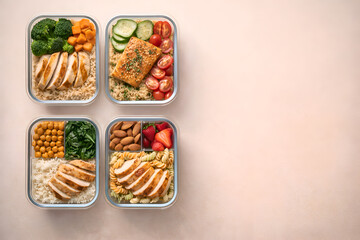 Healthy Meal Prep Lunch Boxes Top View