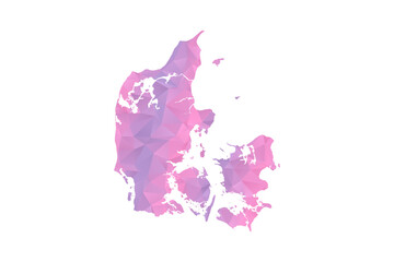 Fototapeta premium Denmark Map - Polygon Style Vector Illustration in Pink and Purple Gradient, Low Poly Geometric Design, Isolated on White Background for Infographics and Education.