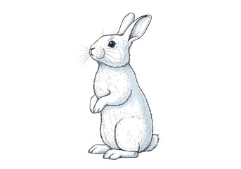 Obraz premium A cute white rabbit sitting on its hind legs against a black background