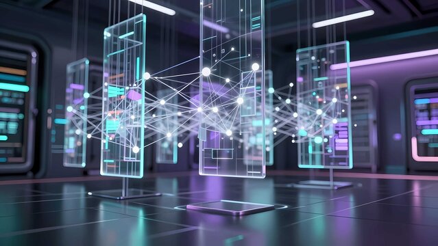 Futuristic Digital Data Network and High Tech Server Room Visualization