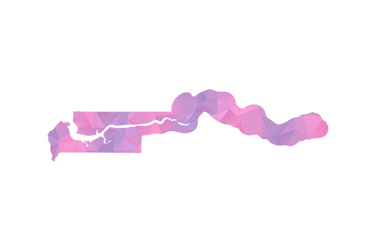Gambia Map - Polygon Style Vector Illustration in Pink and Purple Gradient, Low Poly Geometric Design, Isolated on White Background for Infographics and Education.