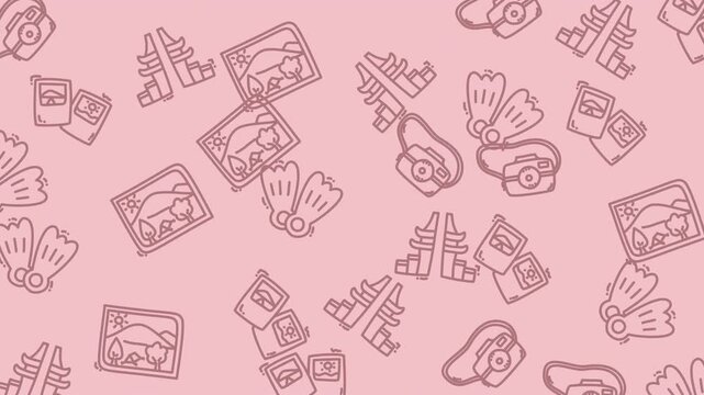 Animated Pink Pattern Background With Doodle Icons For Video.
