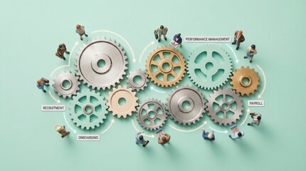 Human Resources Process Gears with Miniature Business Figures